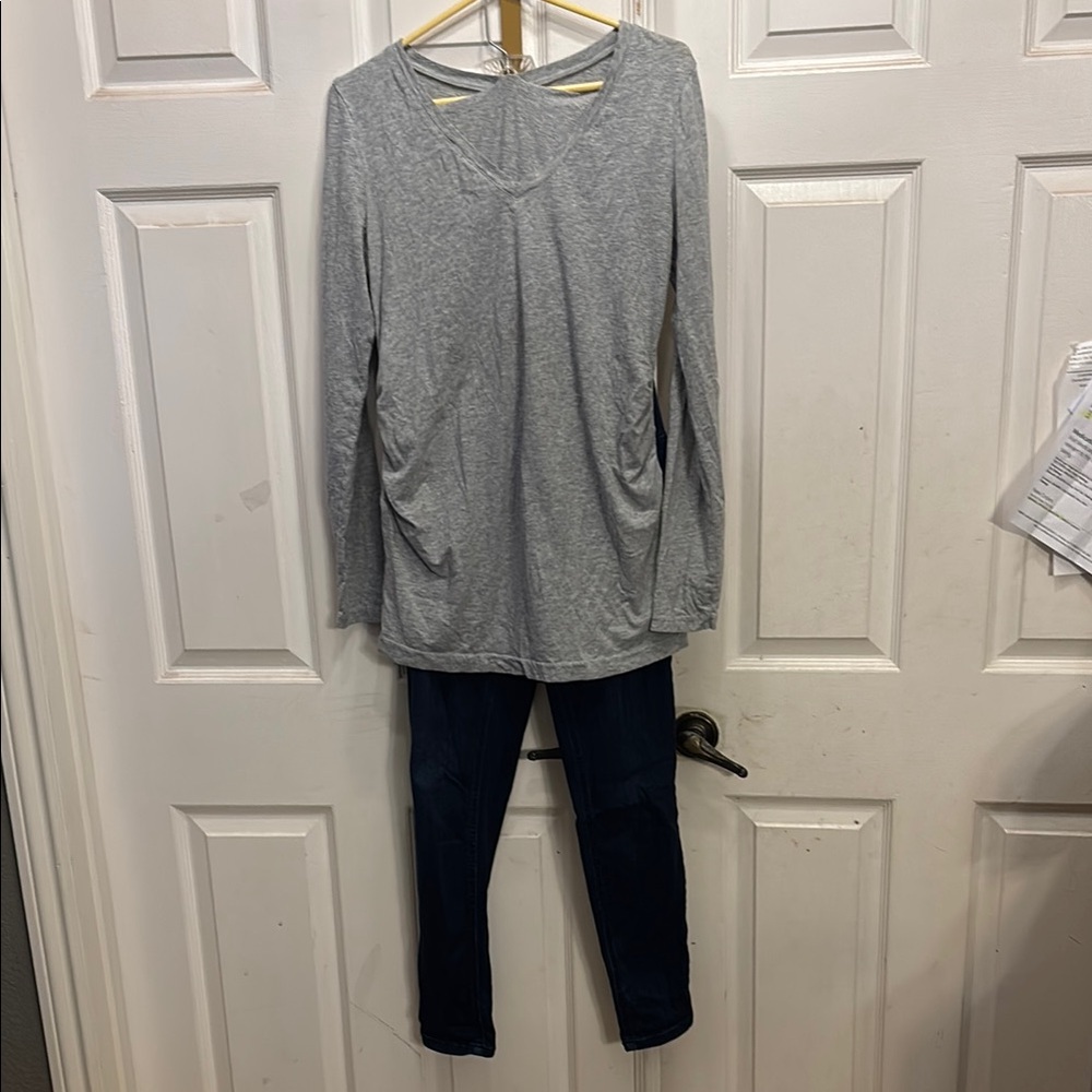 Women's Indigo Blue Maternity Pants bundle With Long  sleeve TShirt
